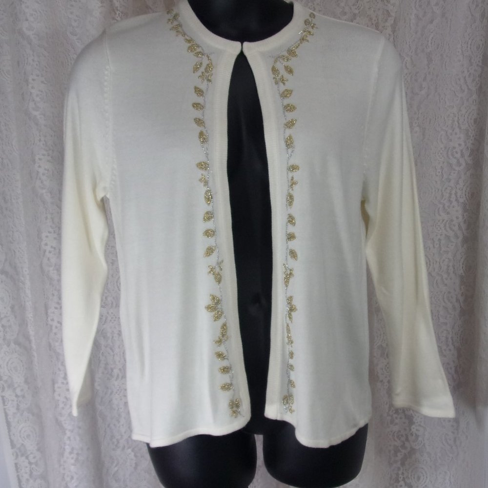 Designer Originals Cardigan Gold Silver Embroidery Size L NWOT